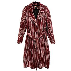 Kathy Ireland Coat Womens 2X Red Multi Pattern 360 Faux Wool Duster Boho Hippie